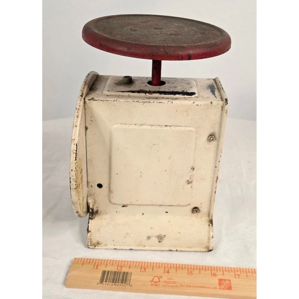 Vintage Way-Rite Kitchen Scale 25lb Capacity Metal Farmhouse Decor Cream Red